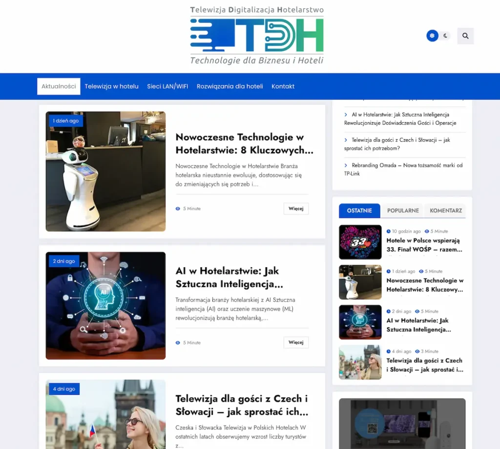 Portal TelewizjaDlaHoteli.pl — hub wiedzy o technologiach hotelowych: IPTV, WiFi, systemy multimedialne