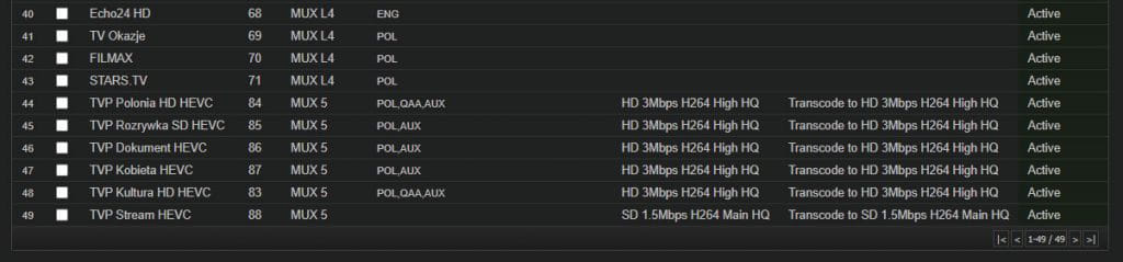 Programy transkodowane w czasie rzeczywistym z DVB-T2 H.265 na DVB-T Mpeg4 - stacja czołowa iBeeQ