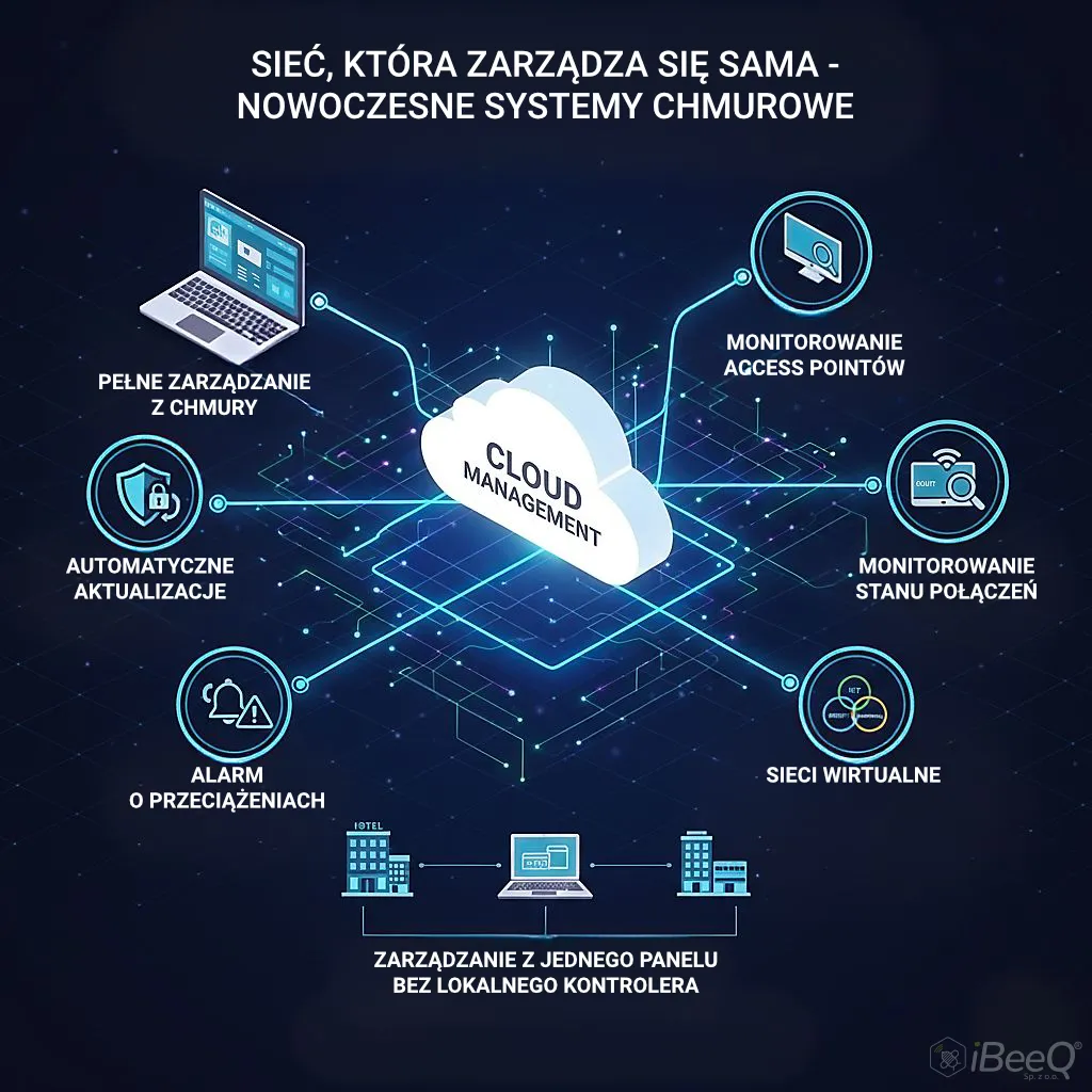 Zarządzanie siecią Wi-Fi 6 w hotelu z chmury — centralna kontrola, monitoring, automatyczne aktualizacje i segmentacja sieci gościnnej i IoT