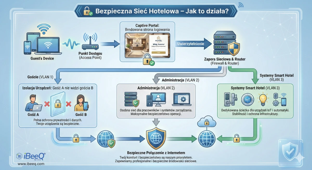 Schemat bezpiecznej autoryzacji gościa w sieci hotelowej