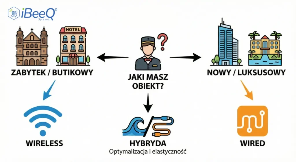 Schemat decyzyjny — jaki system Smart Hotel wybrać do zabytkowego budynku, a jaki do nowej inwestycji hotelowej
