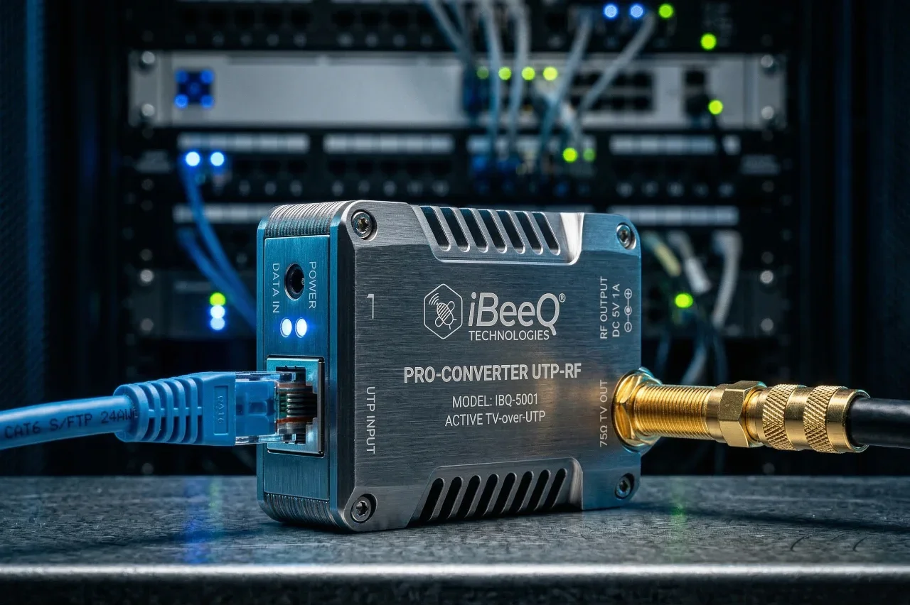 Adapter balun TV LAN — konwerter sygnału DVB-T2 przez skrętkę UTP, rozwiązanie iBeeQ