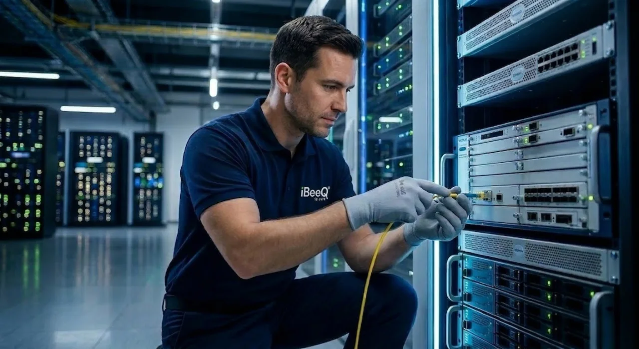 Technik iBeeQ podczas instalacji systemu GPON w hotelu — profesjonalne podejście do okablowania światłowodowego