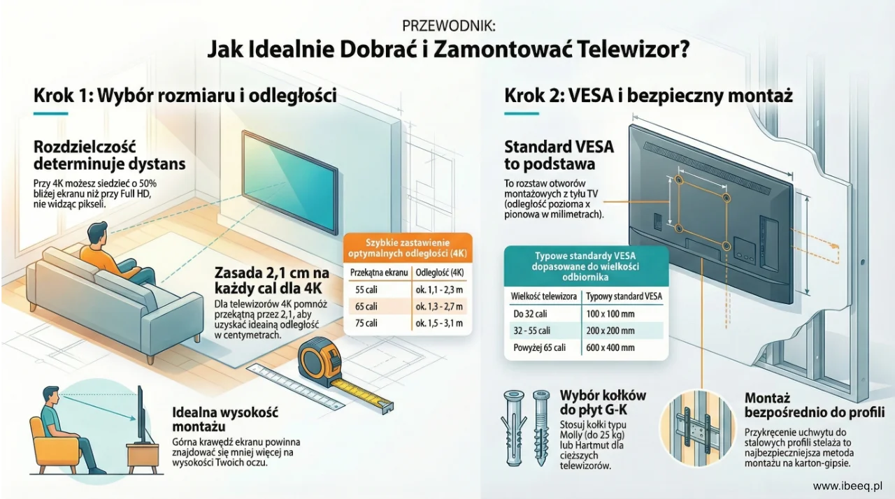 Jak dobrać i zamontować telewizor hotelowy — odległość od ekranu, wysokość montażu, standard VESA